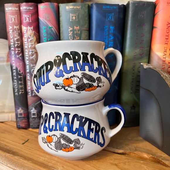 Vintage Set Of Two Soup and Crackers Soup Oversized Mugs Bowls - Picture 2 of 6